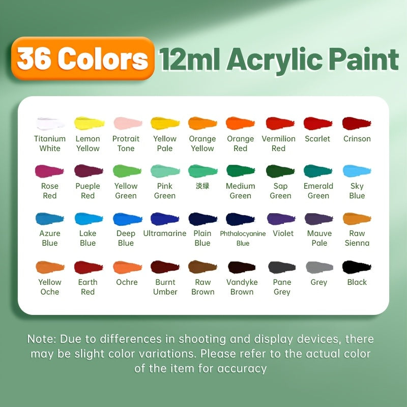 Acrylic Paint Set 12 18 24 or 36 Colors 0.41oz Tubes – Fade-Resistant Non-Toxic Fast-Drying Acrylic Paints for Canvas Wood Rock Fabric Ceramics Clothing and Wall Art – Beginner and Professional Artist Supplies