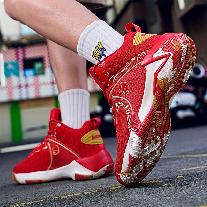 Men's High Top Basketball Shoes Anti-Slip Rubber Sole Breathable Upper – Lace-Up Ankle Support Sneakers in Red Black Yellow Cushioned Insole All-Season US Sizes 6.5 to 13.5