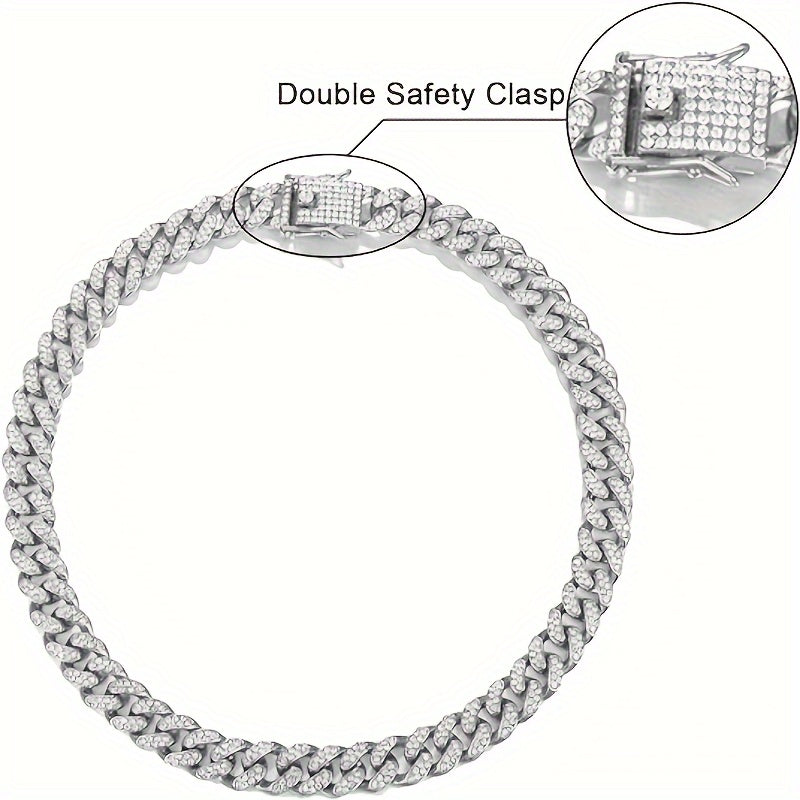 4-Piece Men's Punk Jewelry Set – Quartz Watch Cuban Chain Necklace Bracelet Cross Necklace Rhinestone Hip Hop Style Accessories Gift for Men Boyfriend Son Birthday Christmas Gold Silver