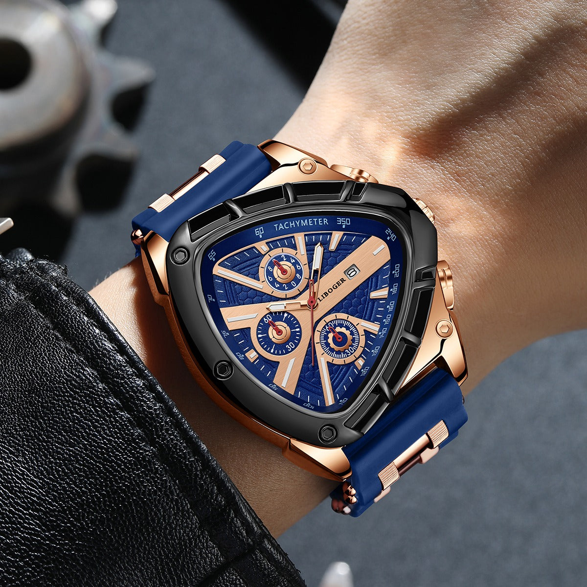 Men's Luxury Quartz Watch – Unique Triangular Dial Silicone Band Date Display Chronograph Business Casual Wristwatch 5 Colors Gift