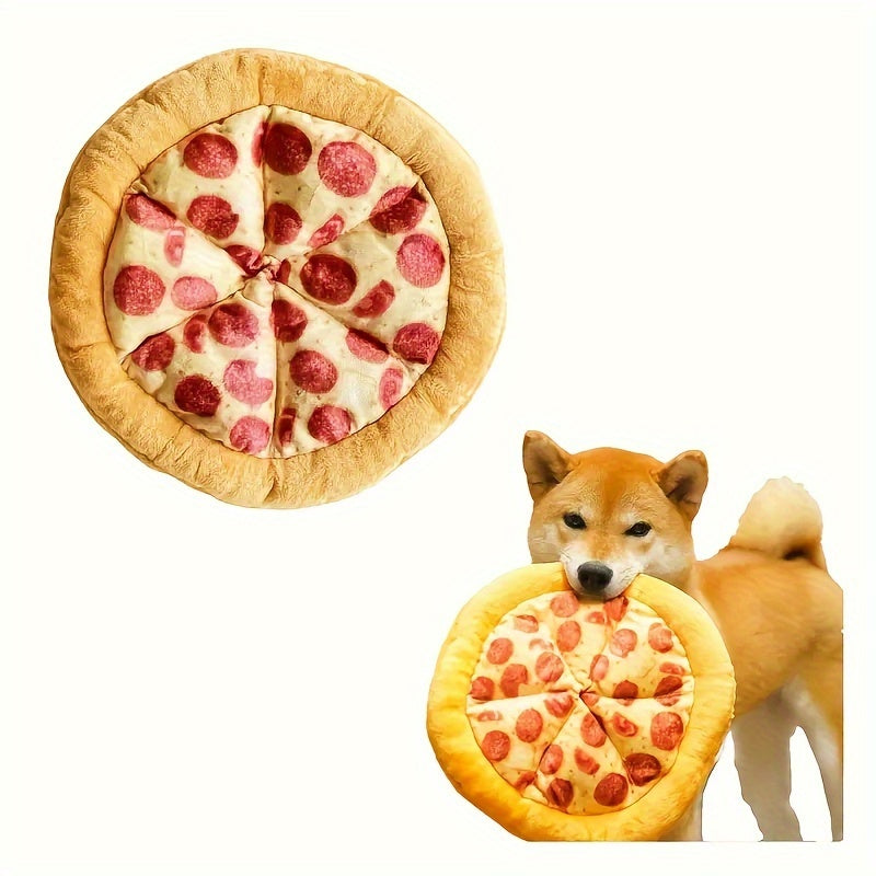 Squeaky Pepperoni Pizza Plush Dog Toy Soft Polyester Interactive Squeaker Chew Toy for All Breeds Puppies Adult Dogs Fun Food-Themed