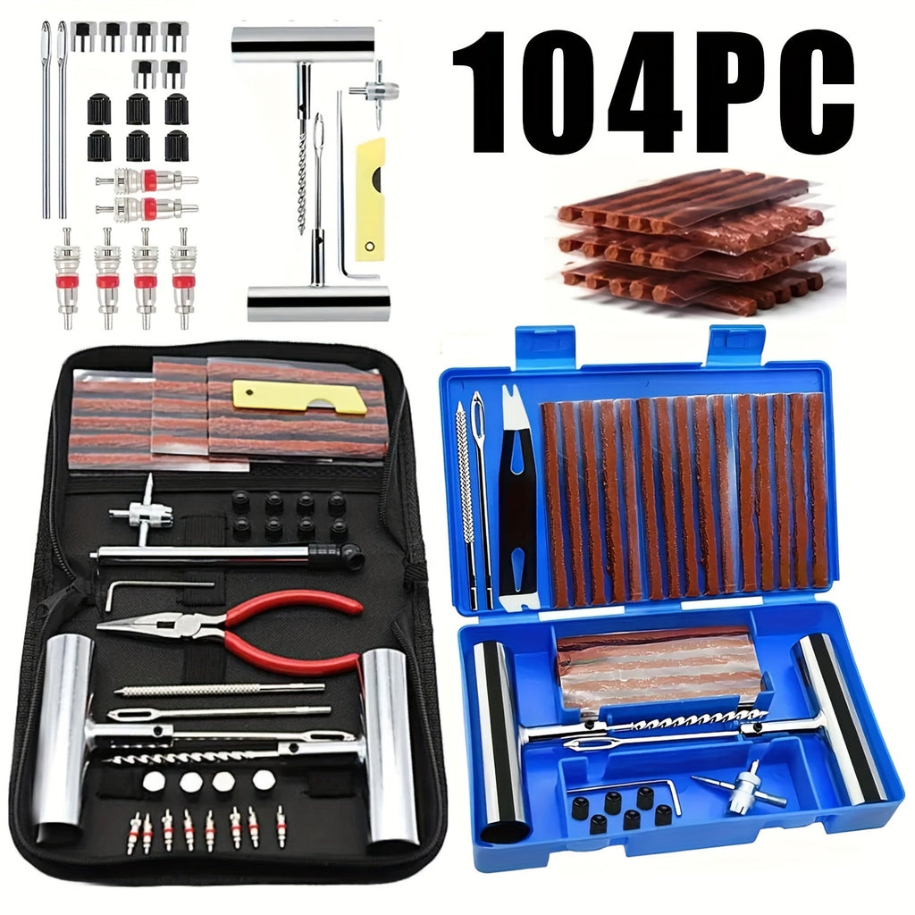 Tire Repair Tool Kit 47 58 104 116 Piece Industrial Grade Tubeless Flat Tire Fix No Battery Manual Hand Tools for Cars Motorcycles Trucks Tractors Trailers ATVs Optional Storage Bag & Gloves | Nova Mart