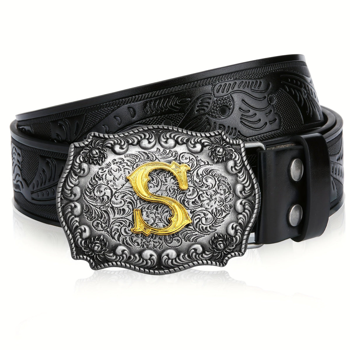 Western Cowboy Belt Men Women Embossed Floral Faux Leather Longhorn Bull Big Buckle – 23 Styles Sizes 34-44 Waist 32"-42" Country Rodeo Halloween Christmas Father's Day Gift