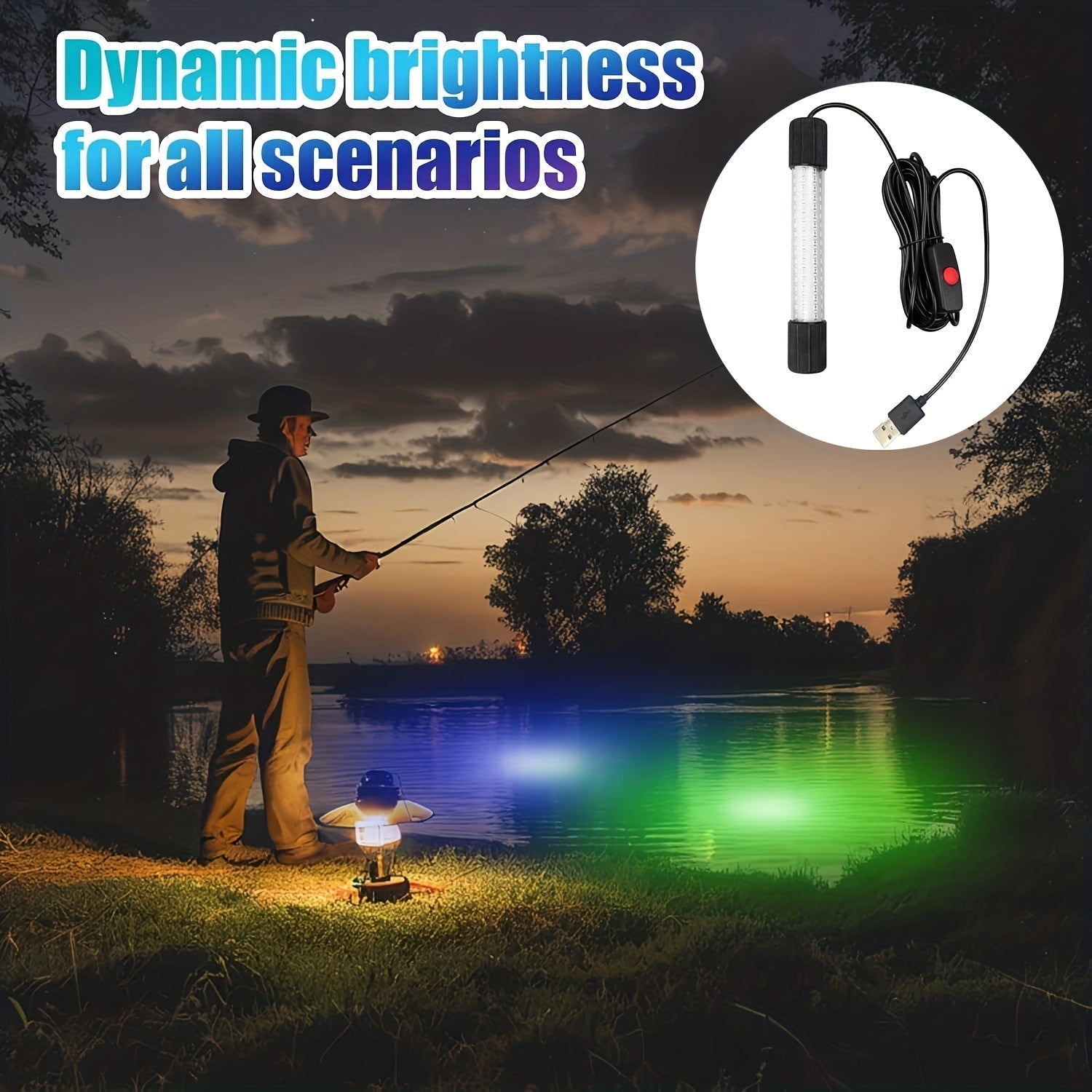 USB 126 LED Underwater Fishing Light with 5M Cord – Night Fish Attractor for Boat, Dock, Kayak & Ice Fishing, Green & White Light Options, Submersible USB Powered Fish Finder Lamp