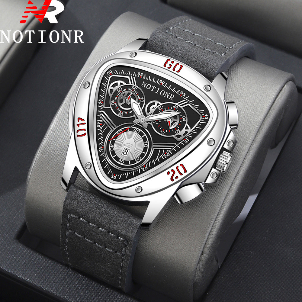 2pcs Men's Watch Set Sports Triangle Dial Silicone Strap and Retro Square Dial Quartz Watches with Date Display Dress Watch for Casual Valentine's Father's Day Gift