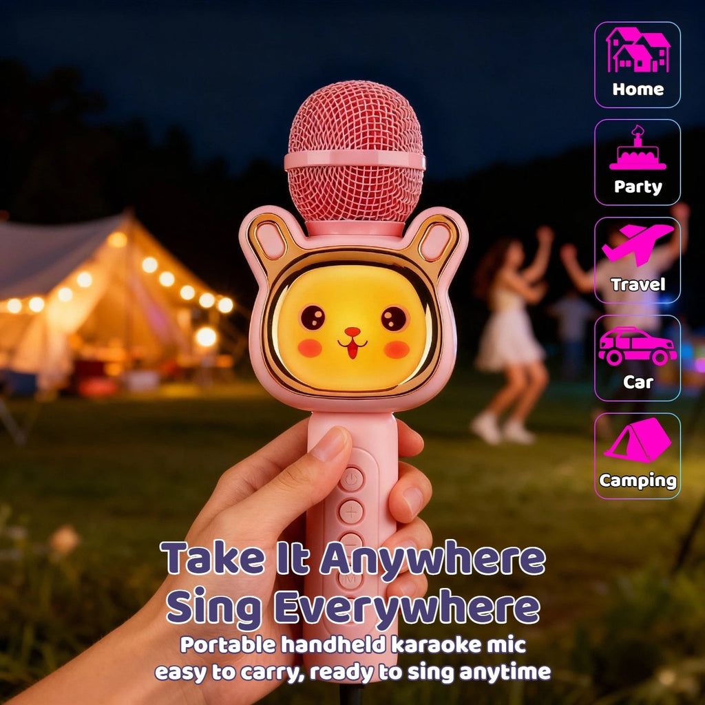 5-in-1 Wireless Karaoke Microphone with Built-In Speaker, LED Lights & Voice Changer – Portable Bluetooth Singing Mic for Parties, Family Gatherings, Travel & Outdoor Fun, 10 Colors