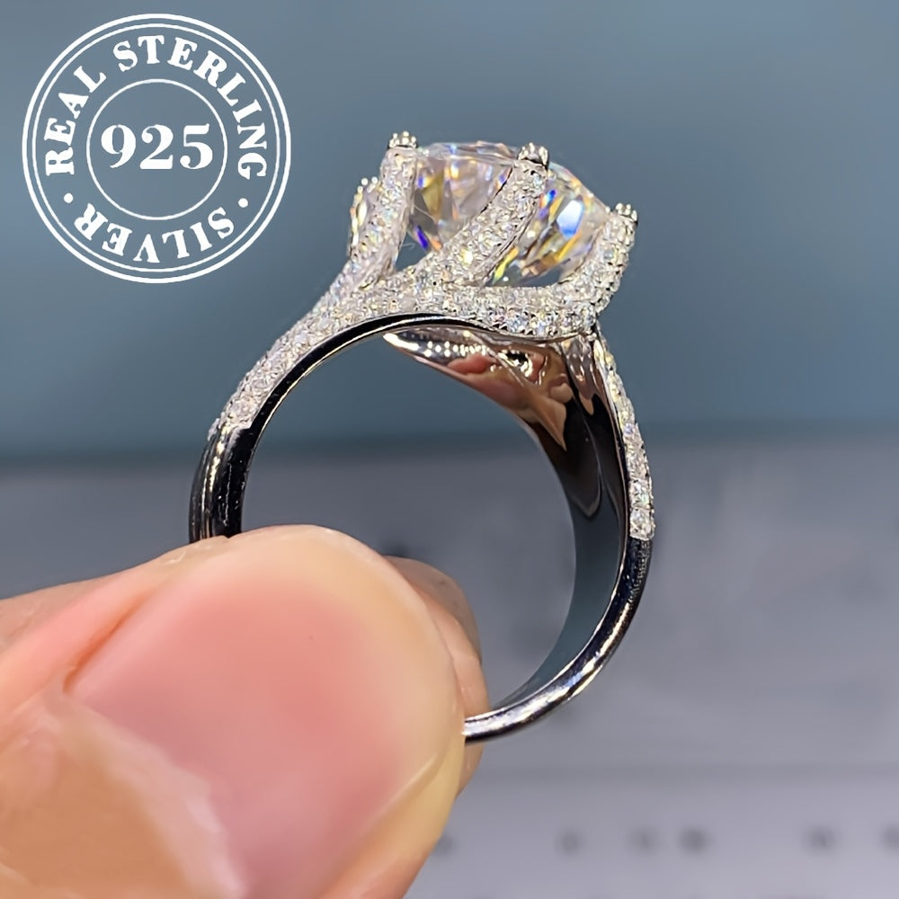 925 Sterling Silver Six-Prong Moissanite Engagement Ring Women – Classic Luxury Solitaire Brilliant Diamond Alternative Anniversary Gift Elegant Design