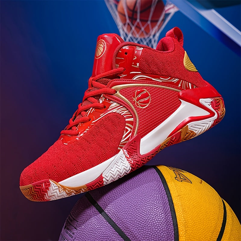 Men's High Top Basketball Shoes Anti-Slip Rubber Sole Breathable Upper – Lace-Up Ankle Support Sneakers in Red Black Yellow Cushioned Insole All-Season US Sizes 6.5 to 13.5