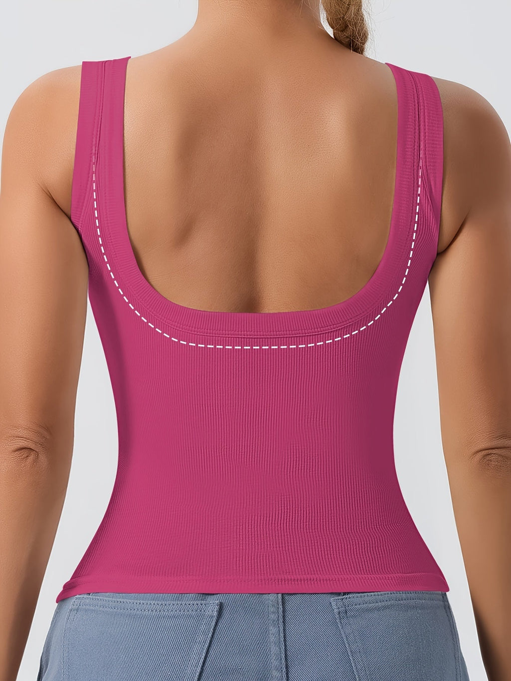 Women's Scoop Neck Tank Top with Removable Chest Padding – Slim Fit Padded Bra Sleeveless Summer Casual Top 8 Colors XS-XL