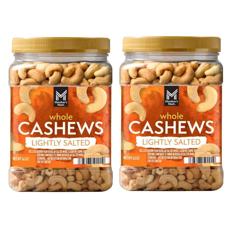 Lightly Salted Whole Cashews 33oz Dry Roasted Snack Jar Healthy Nuts for Hiking Office Road Trip