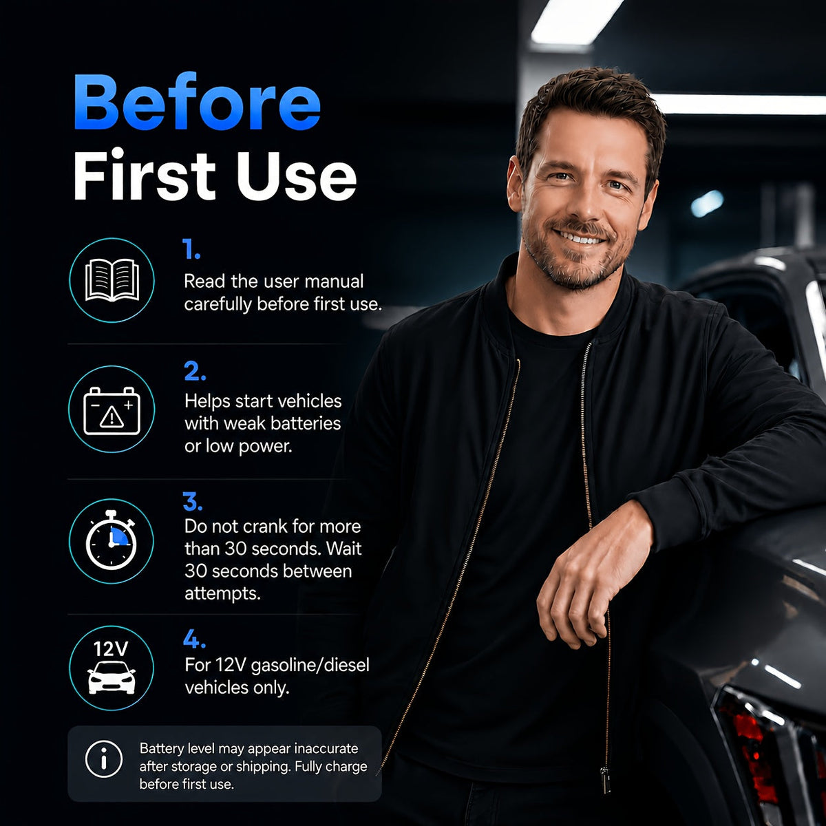 Portable Car Jump Starter with Air Compressor 20000A Peak 7 in 1 Battery Booster Pack 150PSI Tire Inflator Power Bank LED Light LCD Display Safety Hammer 12V Emergency Roadside Kit Car SUV Truck