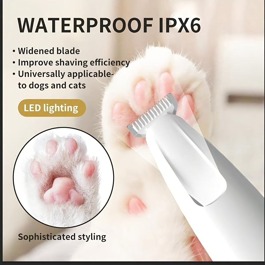 Cordless Quiet Dog Paw Trimmer with LED Light Low-Noise Rechargeable Pet Hair Clipper for Paws Face Ears Small Dogs Cats Professional At-Home Grooming Tool