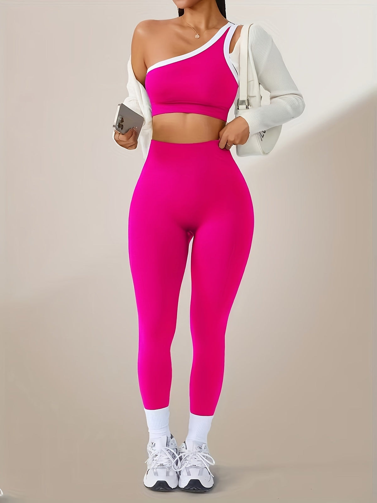 Women's Butt Lifting Leggings & Sports Bra Set 2 Piece High-Waisted 90% Polyamide – Stretchy Minimalist Yoga Running Workout Outfit with Camisole Top, 6 Colors S-XL