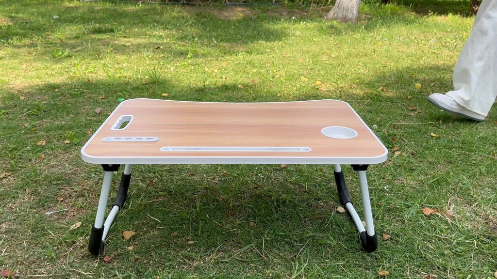 Foldable Laptop Desk Portable Bed Desk with Cup Holder Tablet Slot Fiberboard Lap Desk for Work Study Drawing Gaming Dining in Bed Sofa Floor Black and Walnut Home Office Gift