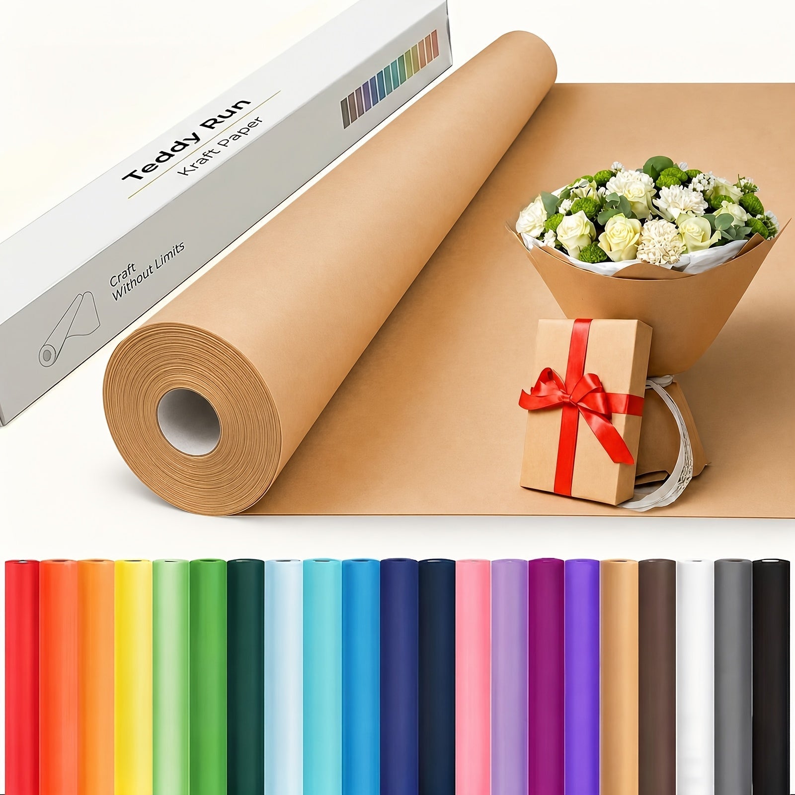Kraft Paper Roll 80 GSM Heavy Duty for Gift Wrapping Packing Moving Shipping Wall Art Crafts Bulletin Board Floor Cover Table Runner Multiple Sizes Colors Brown White Red Black Pink Green