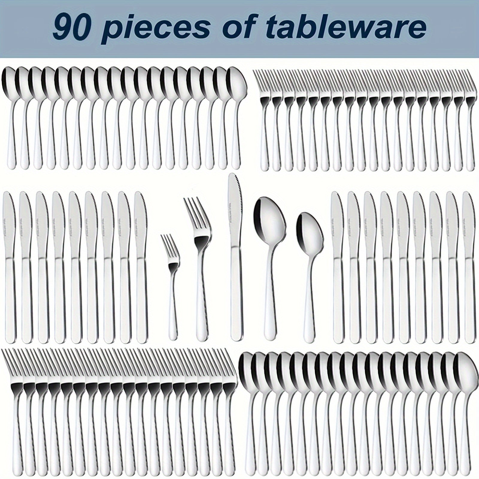 Stainless Steel Flatware Set 60/90 Piece – Silverware for 12-18 People with Gift Box, Steak Knives Salad Forks Dessert Spoons, Dishwasher Safe, for Home Wedding Camping Party Halloween
