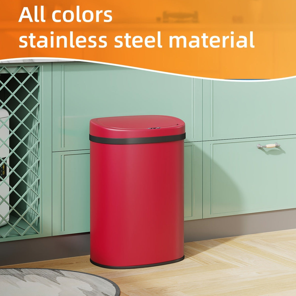 13 Gallon Touchless Trash Can 50L Automatic Motion Sensor Kitchen Waste Bin Stainless Steel & Plastic for Kitchen Office Bedroom Living Room