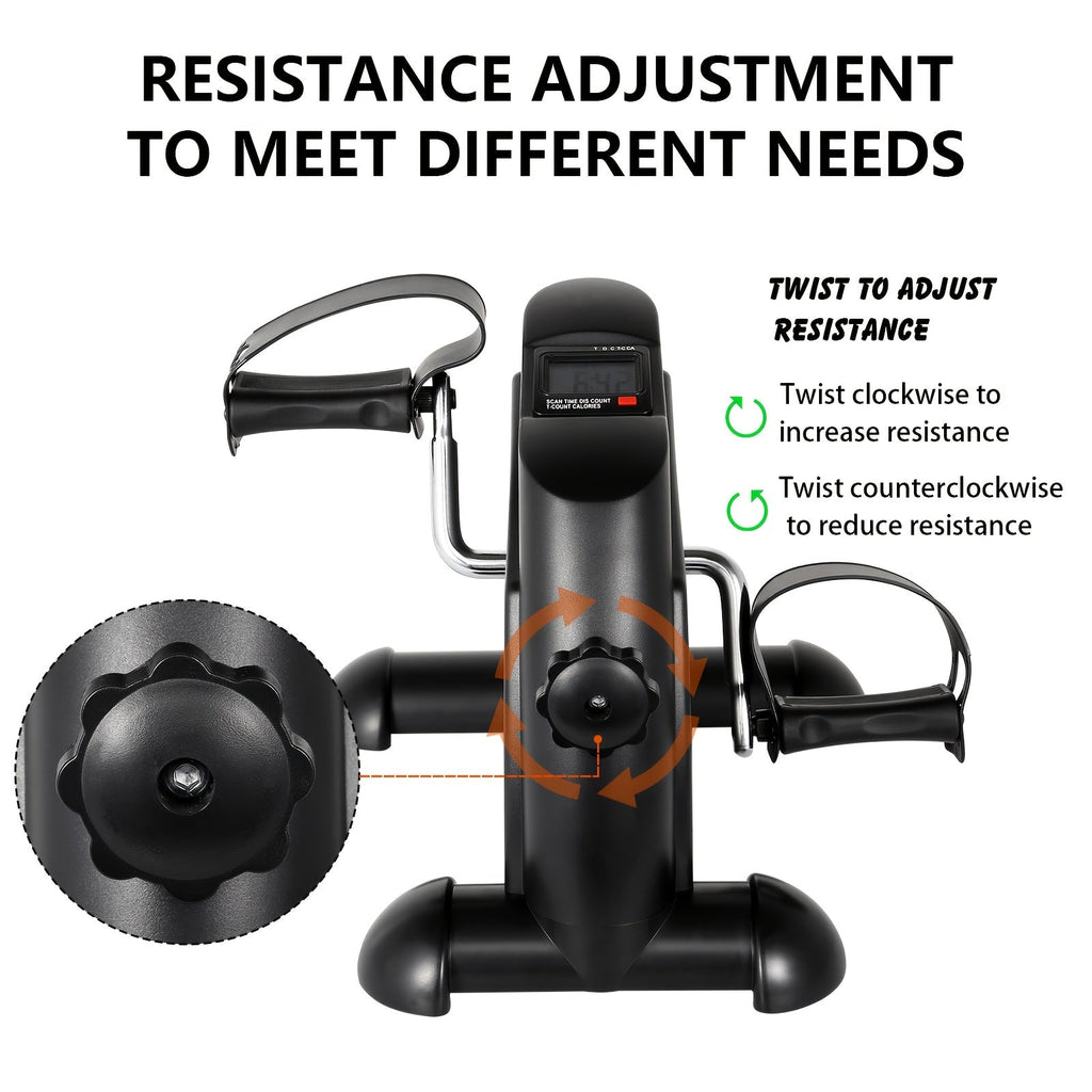 LCD Screen Under Desk Pedal Exerciser with Calorie Tracker – Velora Mini Bike for Arm & Leg Workout, Adjustable Resistance Low-Impact Cardio Machine for Home Office Seniors, Black
