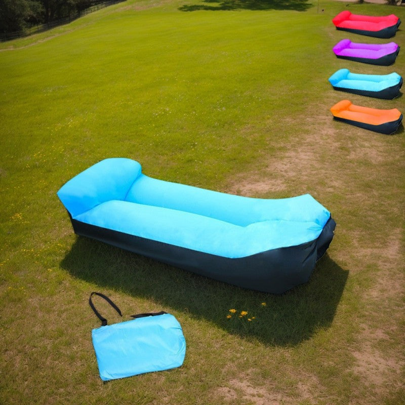Inflatable Sofa Recliner Chair No Pump Needed – Heavy-Duty Bed-Like Outdoor Lounger, Quick Inflate Lightweight Compact for Camping, Beach, Backyard & Travel, Blue Purple Red Green