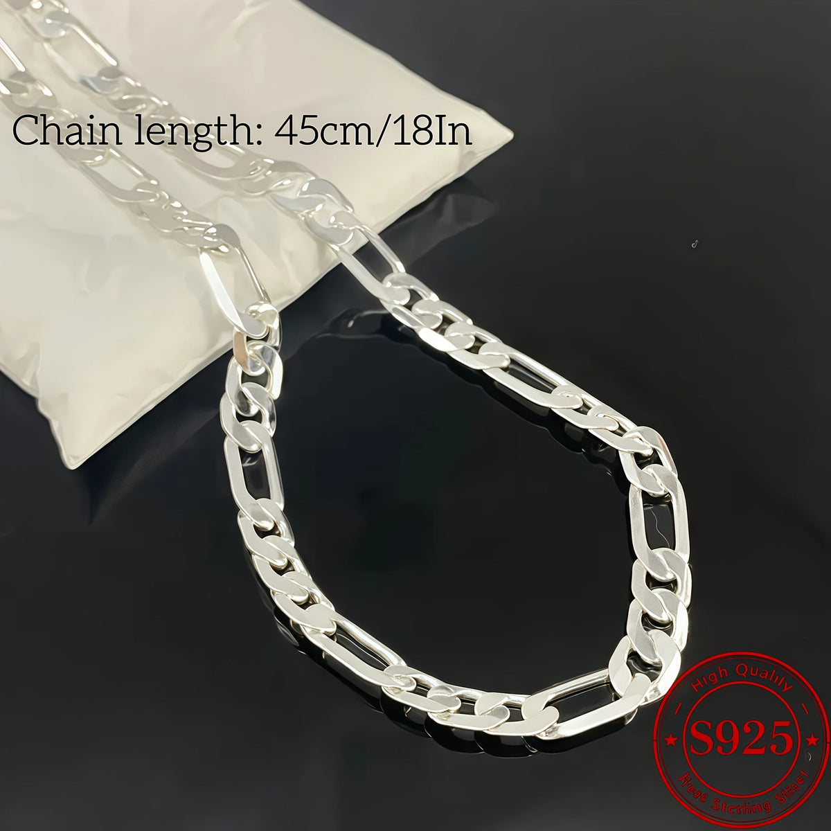 925 Sterling Silver Figaro Necklace 8mm Wide – Italian Chain Design, Minimalist Fashion Jewelry, Perfect Gift for Women & Men, 18 to 24 Inches Available