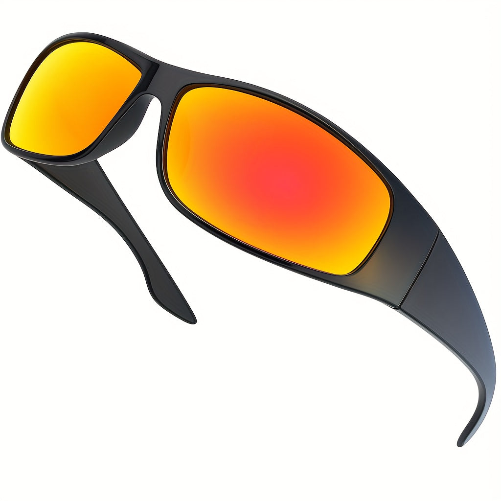 Super Dark Polarized Wrap Around Sunglasses UV400 Sport – Lightweight Unisex Eyewear Glossy Matte Frame Black Blue Yellow Lens, Driving Cycling Fishing Hiking Outdoor Gift