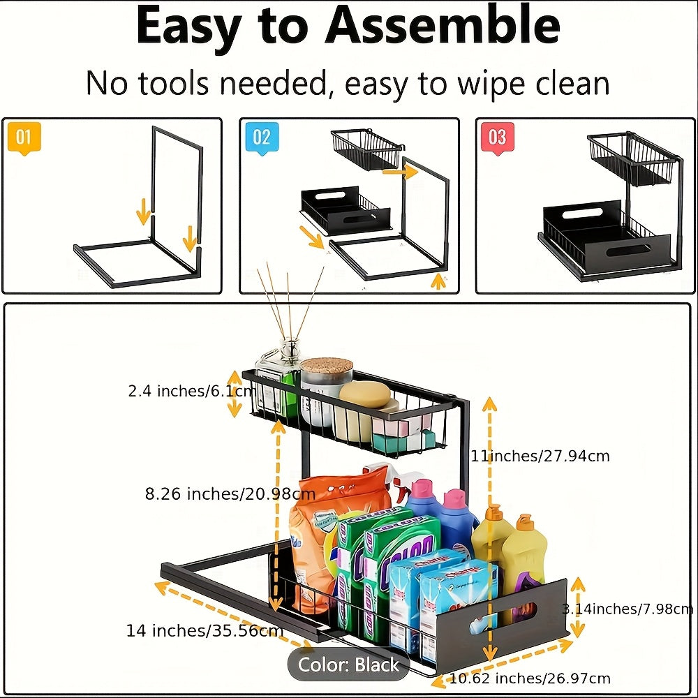Pull Out Under Sink Organizer 2-Tier Slide-Out Cabinet Shelf, Kitchen Bathroom Utility Rack Storage Shelves, Sliding Cabinet Organizer for Under Sink Kitchen Bathroom Pantry – 1 or 2 Pack Options