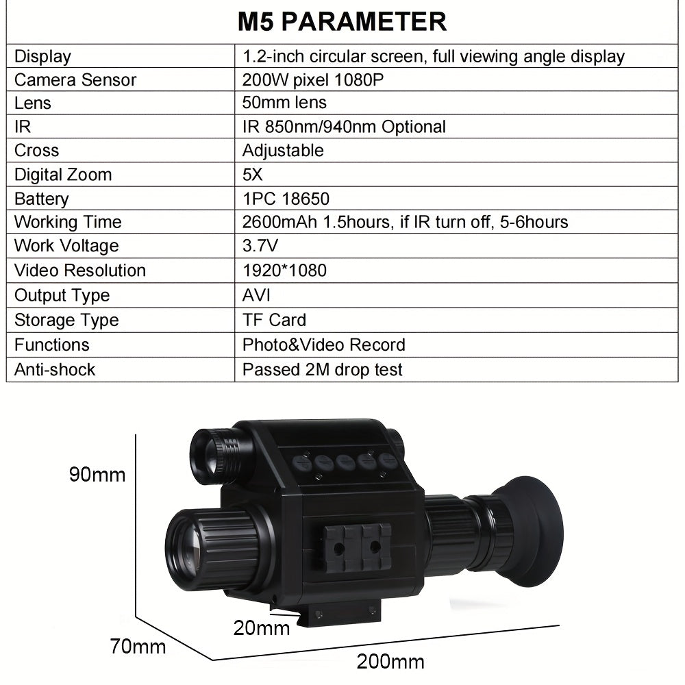 Digital Night Vision Riflescope with Built-In Reticle – 5X Zoom Infrared Hunting Scope, HD 1080P Video Recording, 32GB TF Card & 2600mAh Battery for Hunting Camping Wildlife Observation Night Adventure
