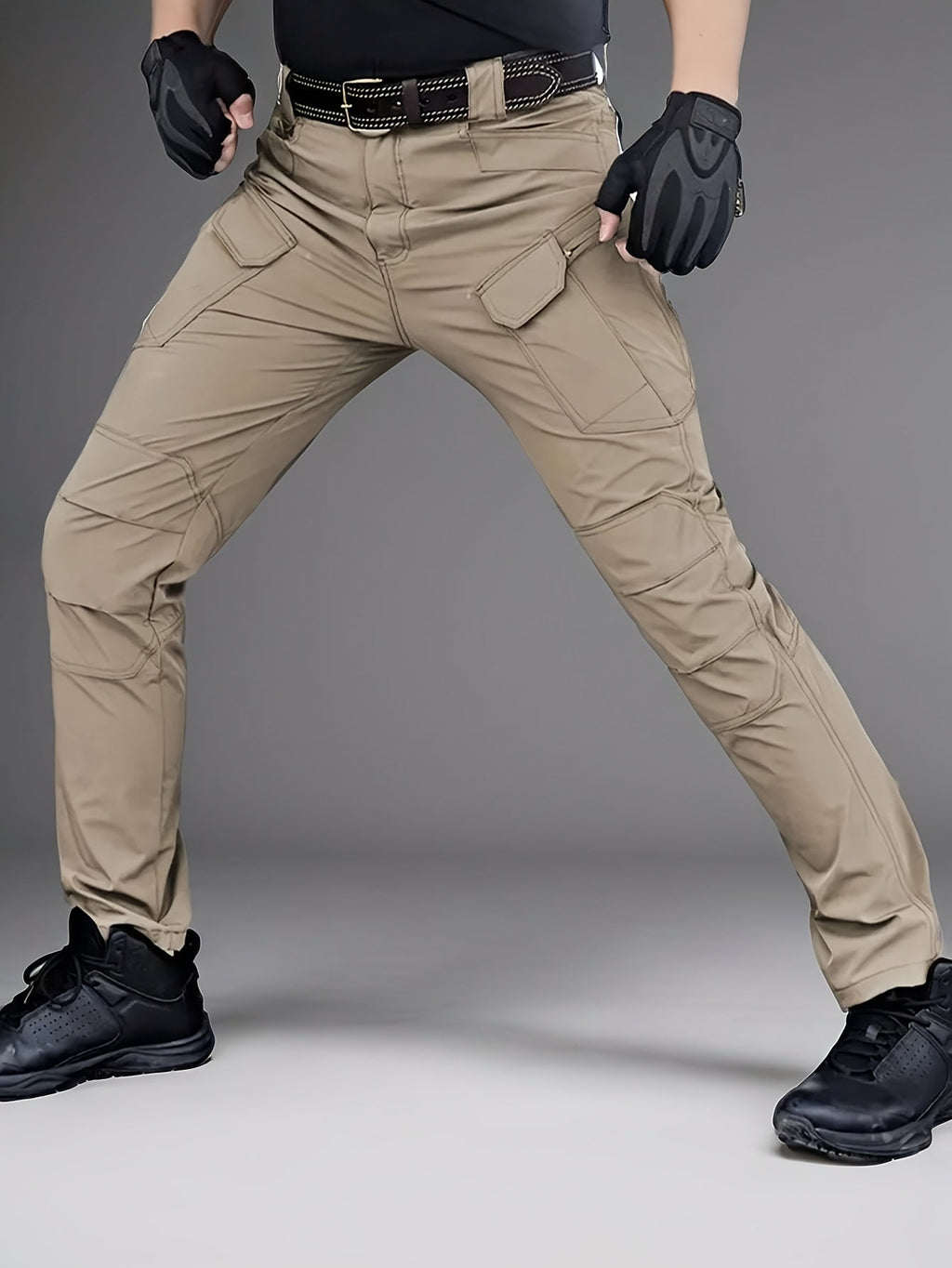 Men's Tactical Cargo Pants Lightweight Quick Dry – Breathable Multi-Pocket Hiking Pants with Belt, Relaxed Fit All-Season Outdoor Work Pants, Wear-Resistant – M to XXXL, Black / Grey / Khaki