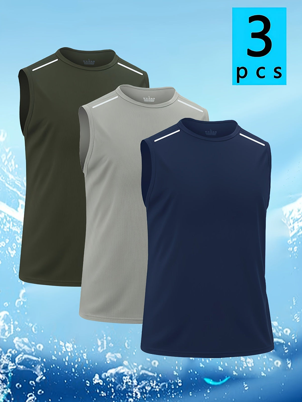Men's 3-Pack Quick-Dry Athletic Tank Tops – Sleeveless Workout Vests, Breathable Moisture-Wicking Crew Neck Shirts for Running, Gym & Casual Wear, S-XXXL