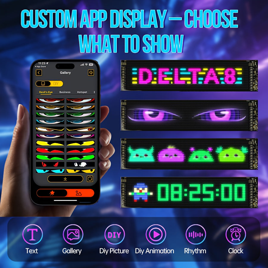 Flexible LED Dot Matrix Display Panel 16x96 – Programmable RGB Scrolling Sign with App & Remote Control, USB Powered, DIY Animated Lighting for Shop, Store, Hotel, Car, Home Decor