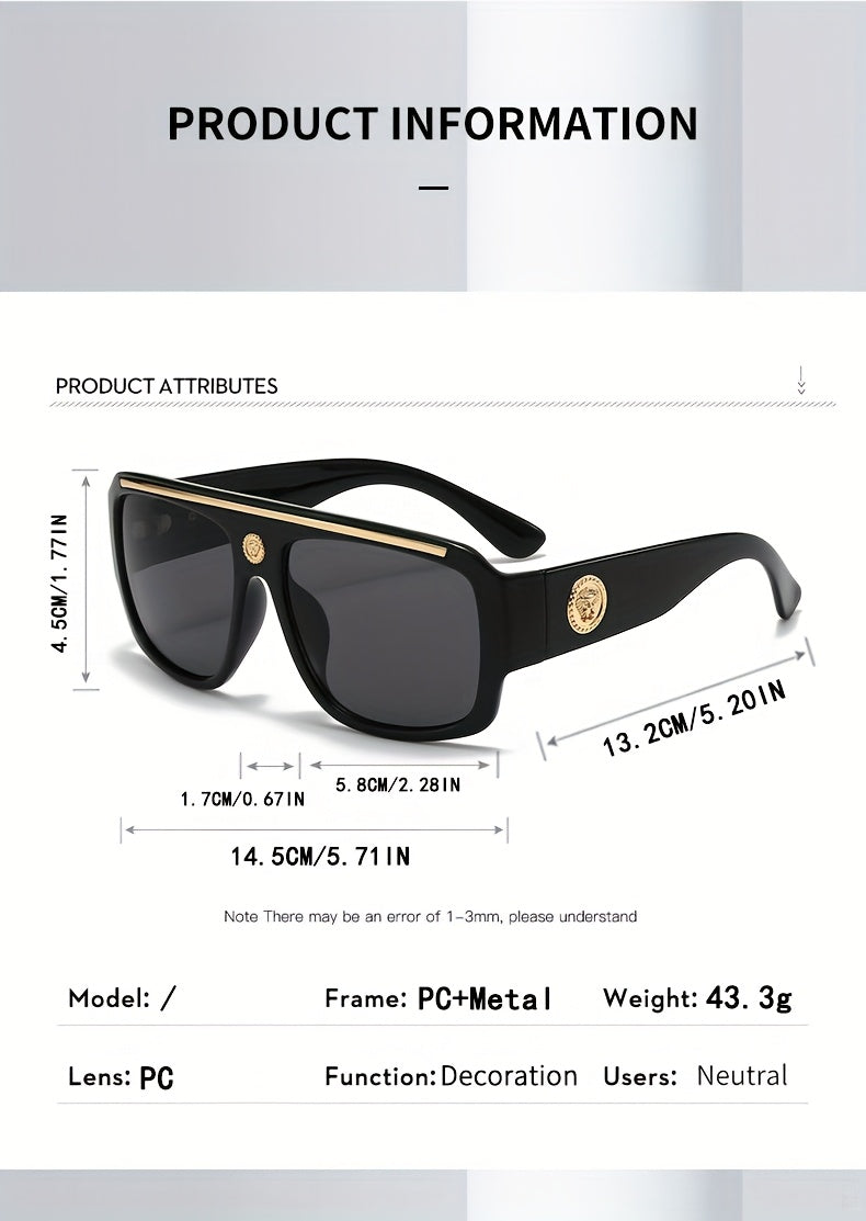 2-Pack Men's Cyberpunk Square Fashion Glasses with Metal Frame – Lightweight Street Style Sunglasses for Men, 8 Color Options, Daily Wear & Gift