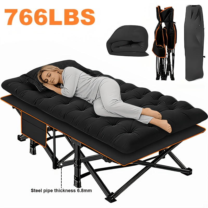 766 lbs Heavy Duty Folding Camping Cot & Guest Bed – 67"/79" Two Length Options, 566/766 lbs Capacity, Optional Mattress, Portable Foldable Adult Outdoor Travel Bed for Camping Patio Home Guests Black Gray