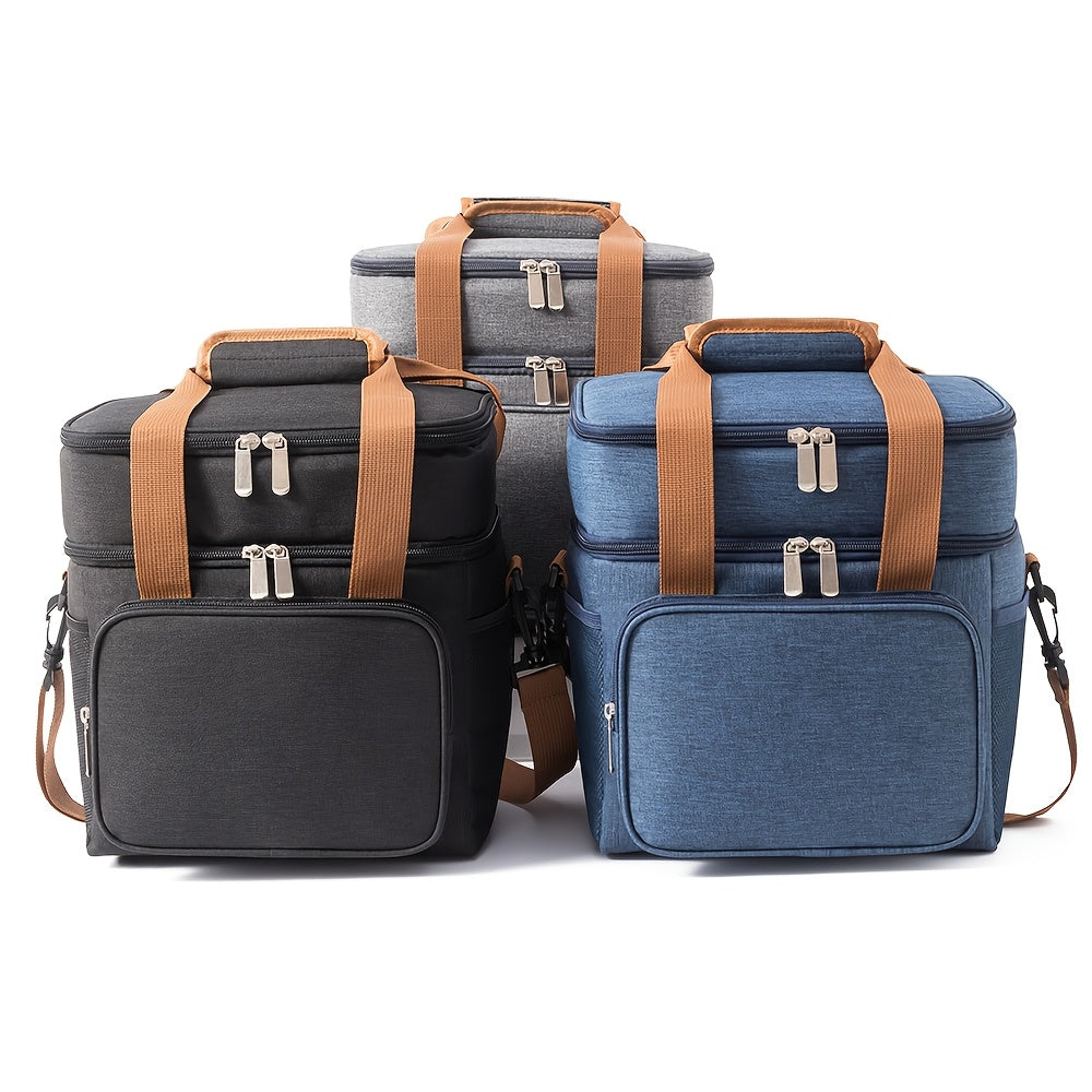 Insulated Lunch Bag Expandable Double-Layer Leakproof Cooler Tote with Adjustable Shoulder Strap, Durable Lunch Box for Work Office Picnic & Beach, Lightweight Thermal Bag for Men and Women