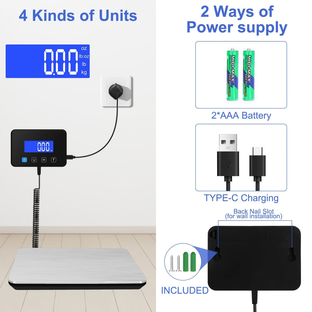 Digital Shipping Scale 440 lbs High Precision 0.5oz Accuracy for Postal Mail Packages Small Business Warehouse Home Office Etsy eBay Amazon Sellers Includes Batteries Charging Cable