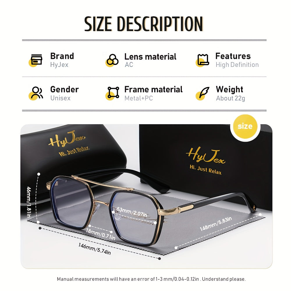 Blue Light Blocking Glasses with Double Beam Metal Frame – Trendy Anti Eye Strain Clear Lens Eyeglasses for Men & Women, Non-Prescription Computer & Screen Glasses