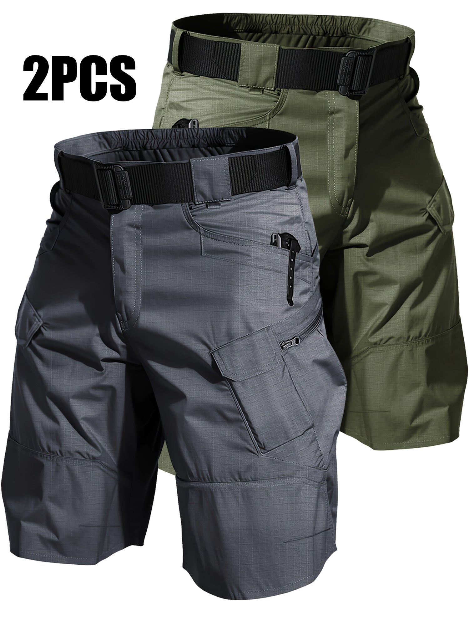 2-Pack Men's Cargo Shorts with Multi-Pocket - Durable Relaxed Fit Outdoor Hiking Camping Fishing Work Shorts, Tactical Utility Bottoms for Men Sizes S-XXXL, Black Gray Khaki Army Green