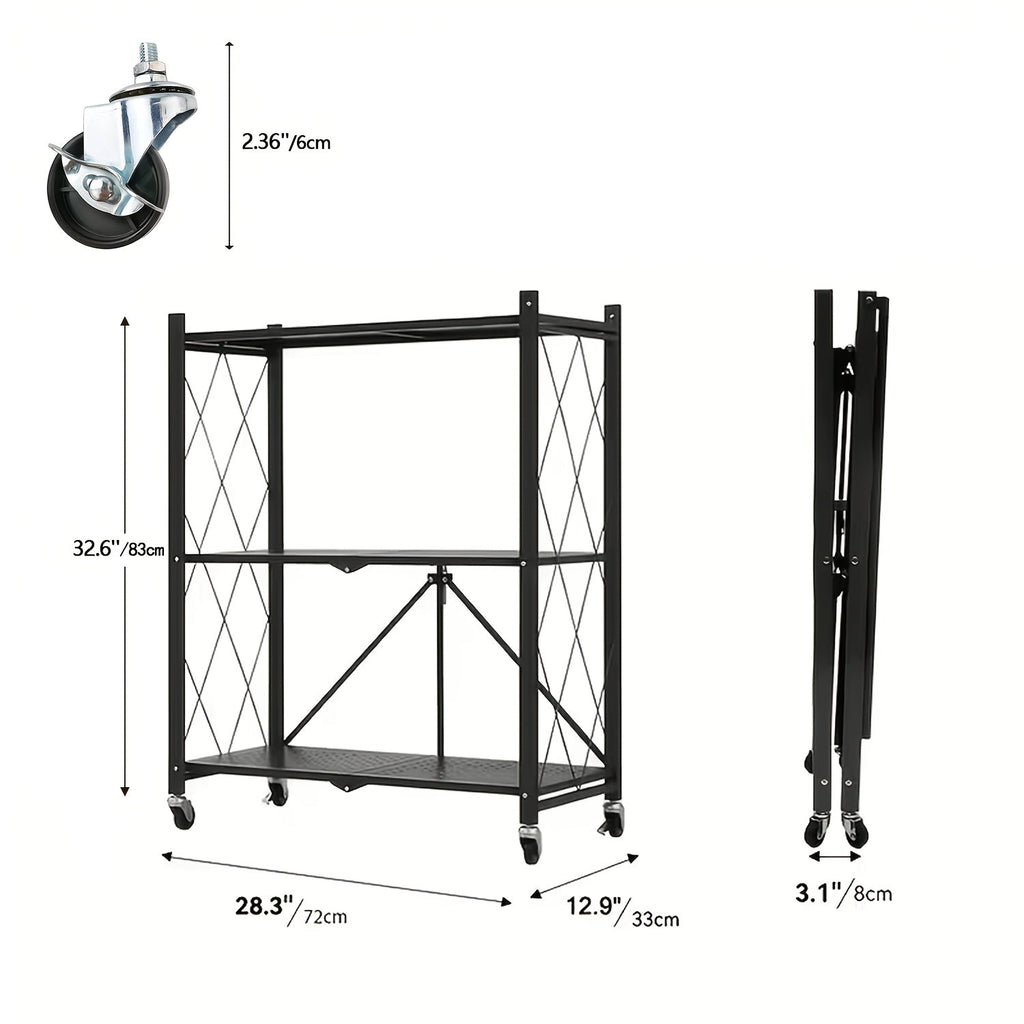 Heavy Duty Folding Storage Rack with Wheels – 3/4/5-Tier Portable Floor-Standing Shelf, No Assembly Required, for Home, Office, Bedroom & Dorm, 4 Colors Available