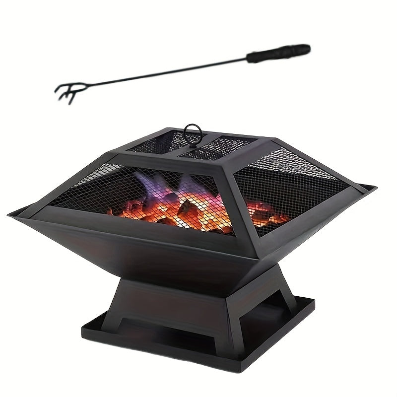 Outdoor Fire Pit 18.5 Inch Heavy-Duty Wood Burning Bowl with BBQ Grill Grate, Ash Collector, Fireproof Cover & Charcoal Hook – Backyard Patio Heater for Camping, Picnics & Outdoor Gatherings