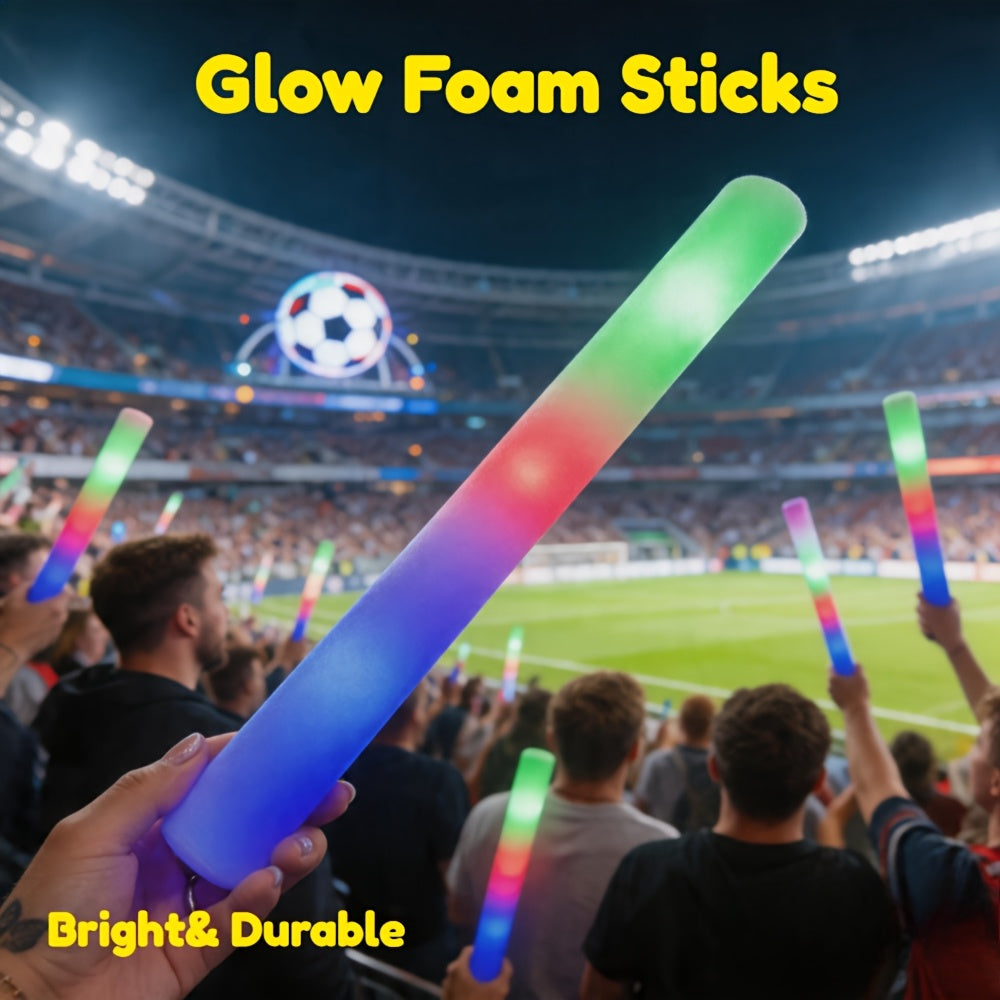 LED Foam Light Sticks Bulk Pack 28 48 or 100 Pieces – 3-Mode Color Changing Flashing Glow Sticks for Glow Parties Weddings Concerts Birthdays Halloween Christmas Camping Cheering Events – Safe for Kids Adults