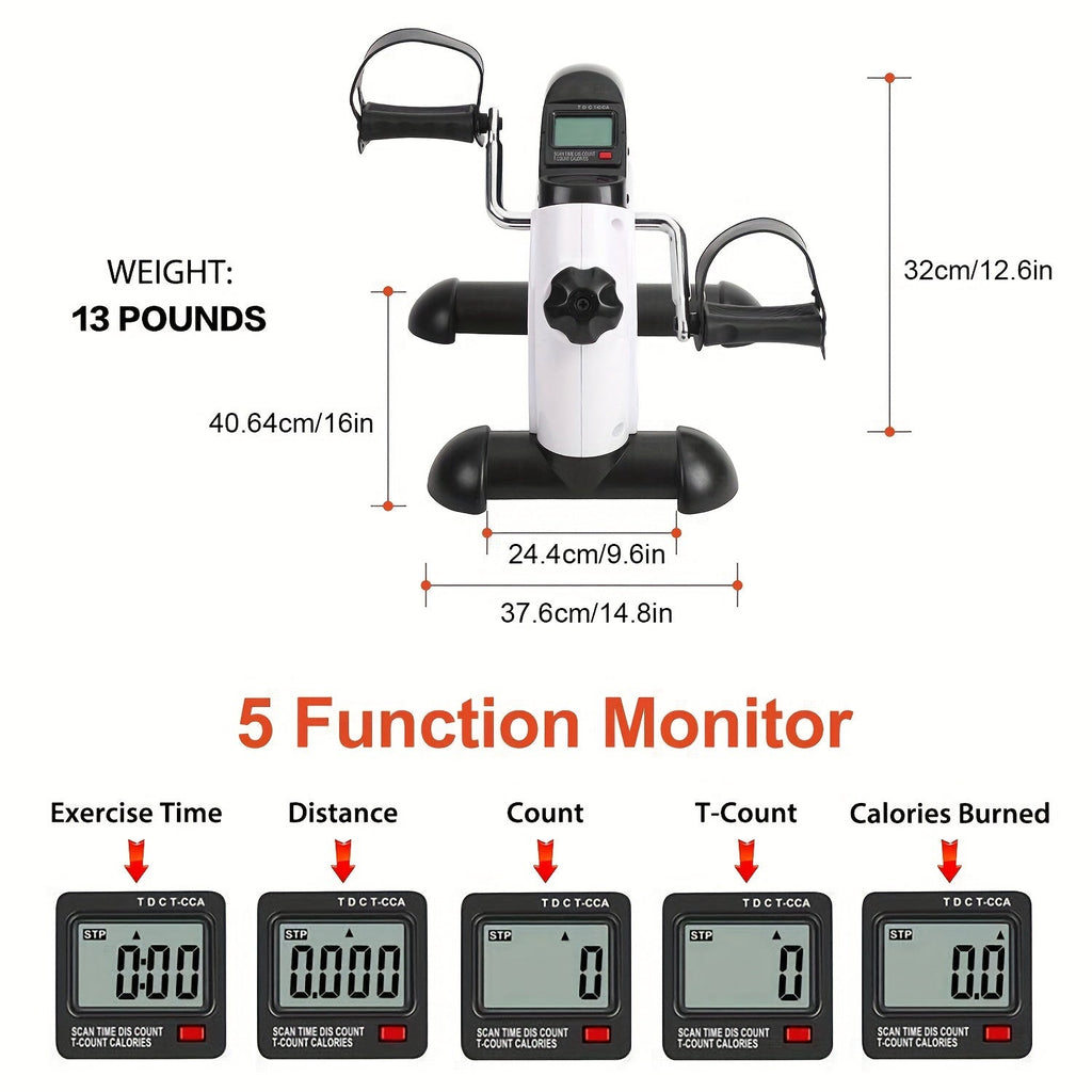 Under Desk Pedal Exerciser Mini Bicycle Pedal Machine Portable Foot Leg Arm Cycle Trainer for Home Office Low-Impact Cardio Workout Fitness Equipment for Seniors Adults