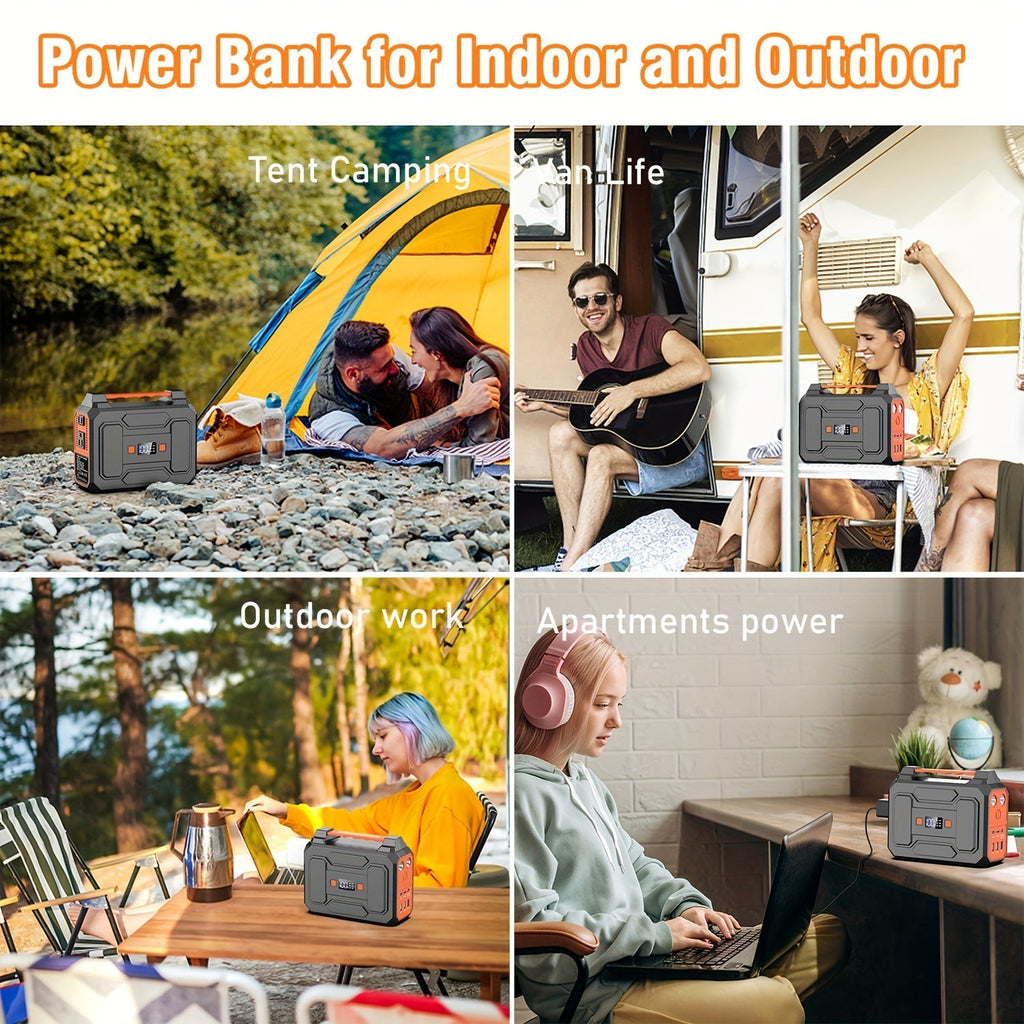 Portable Power Station 100W 300W Solar Generator AC Outlet USB QC3.0 Fast Charge DC Port LED Flashlight High Capacity Battery Pack for Camping Hiking CPAP Emergency Backup Power