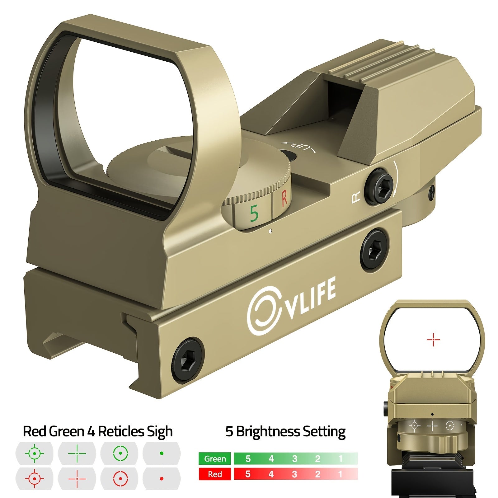 Red Green Dot Sight 1x22x33 with 20mm Picatinny Rail - 4 Reticles 5 Brightness Settings Wide Field of View Scope for Rifles Shotguns