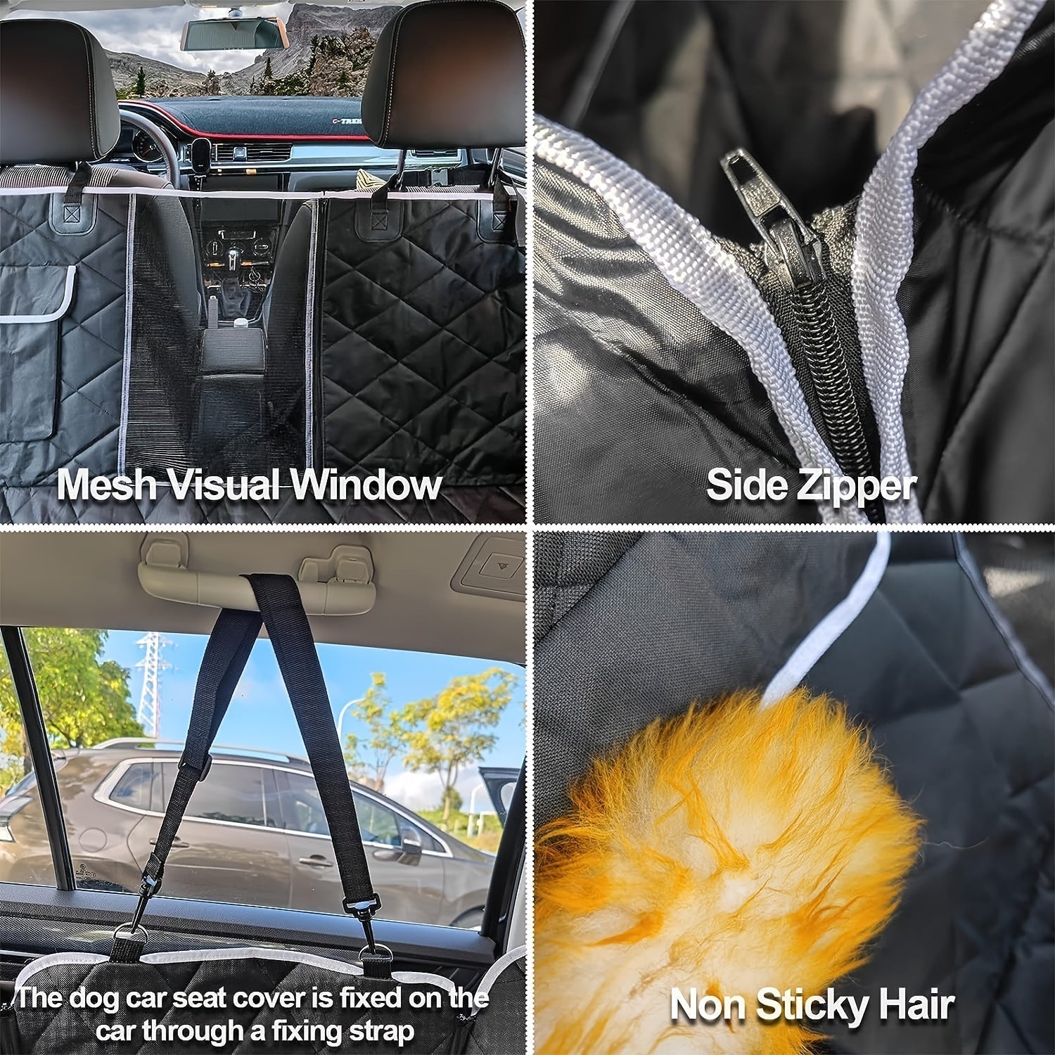 Dog Car Seat Cover Hammock with Mesh Windows & Storage Pockets – Scratchproof Non-Slip Nylon Backseat Protector, Universal Fit for Cars Trucks SUVs, Gray Black Green Leaf Design