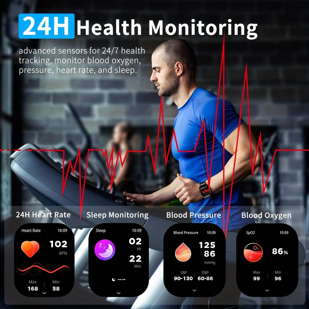 Smartwatch with AI Voice Command 2.1" HD Full Screen Bluetooth 5.3 – 400mAh Battery, Wireless Calls, SMS Alerts, 123+ Sports Modes, Music Playback, Heart Rate & Fitness Tracker for Men Women