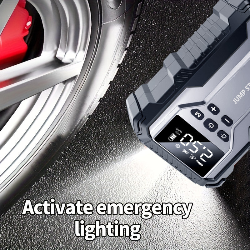 Portable Car Jump Starter Kit Multi-Function 12V Battery Booster with LED Flashlight SOS Rescue Light Air Pump for Cars Trucks Emergency Power Accessory