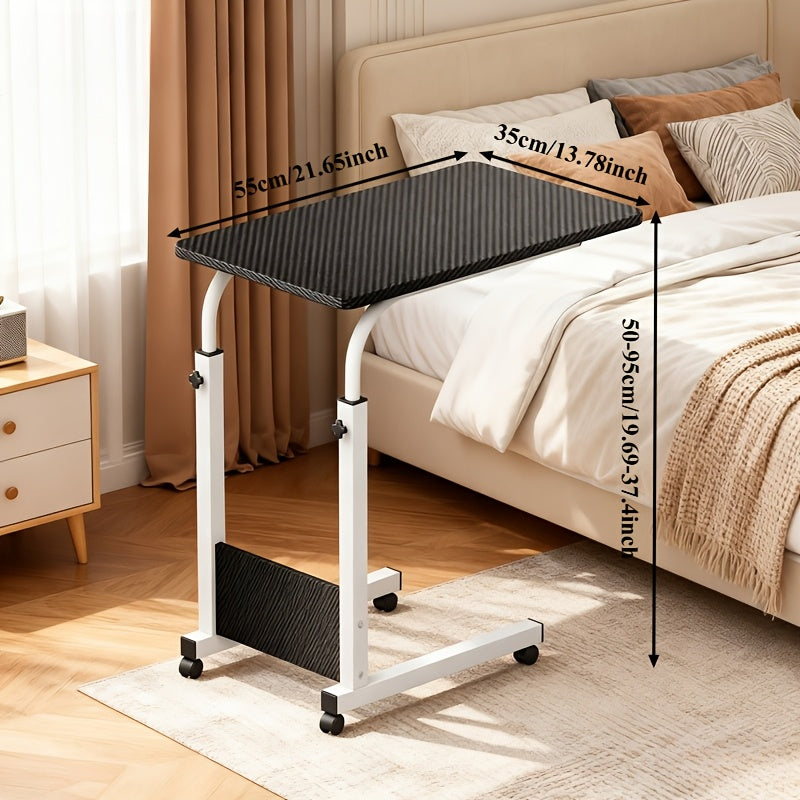 Height Adjustable Rolling Laptop Table with 4 Wheels & Dual Shelves – Mobile Workstation Desk for Bedside Dorm Office Living Room, Sturdy Steel Frame Space-Saving Design