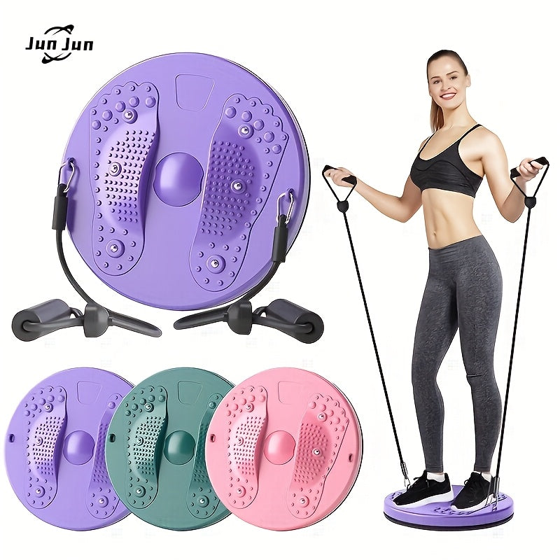 Magnetic Waist Twisting Disc with Resistance Cord – Home Gym Core Ab Workout Balance Board, Non-Electric Slimming Twist Trainer for Office & Home Exercise, Purple Pink Green