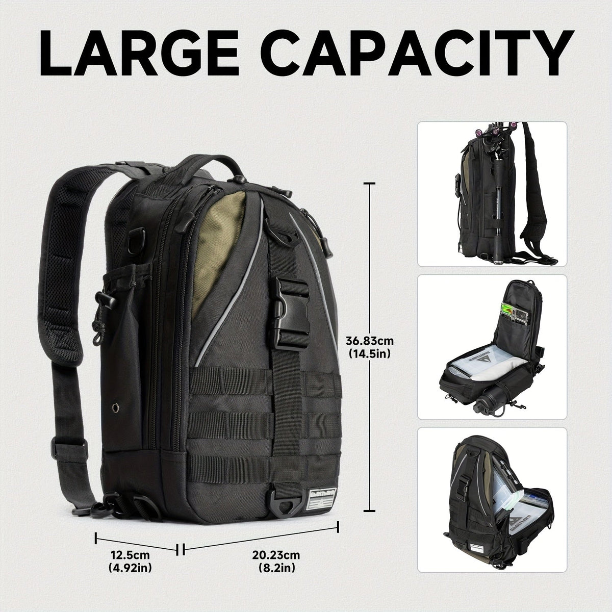 Fishing Backpack Tackle Sling Bag with Rod Holder – Waterproof Hiking Daypack Fly Fishing Bag for Men Women, Tackle Box Storage, Gift for Fisherman Dad