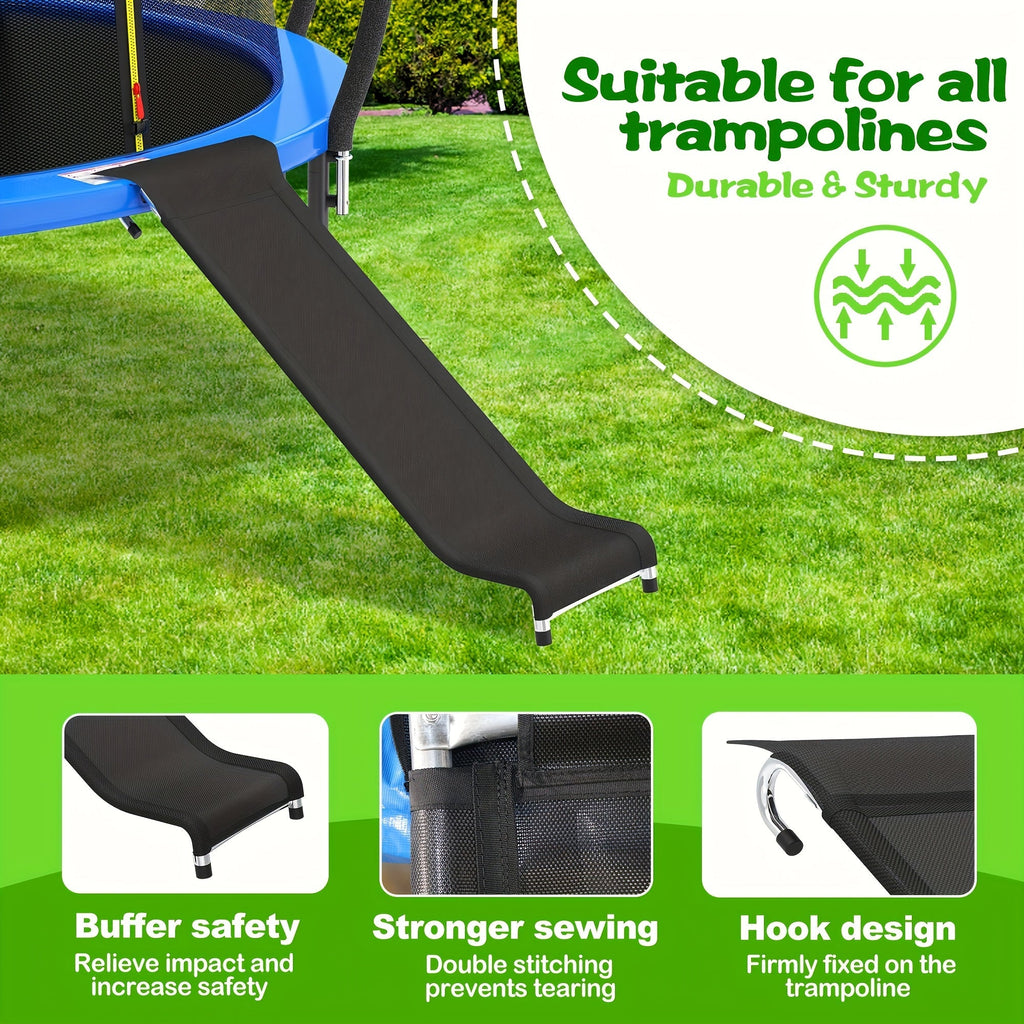 Trampoline Ladder and Slide Kit 2-Step Wide Safety Stairs Tear-Resistant – PE Galvanized Steel Universal Trampoline Accessories for Outdoor Backyard Play Ages 14 Plus