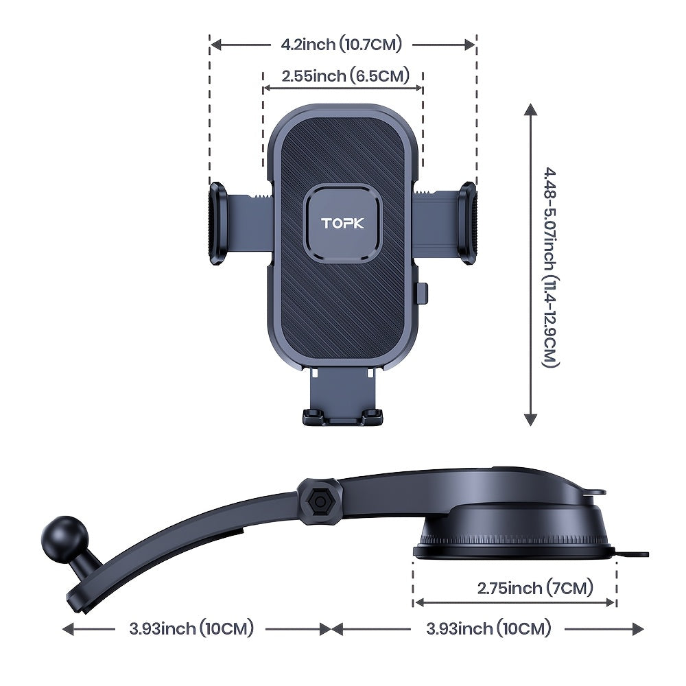 Car Phone Holder Dashboard Mount Universal Hands-Free Cell Phone Car Mount for iPhone 17 16 15 14 Samsung Galaxy Android Smartphones Upgraded Secure Rattle-Free Dash Mount Black